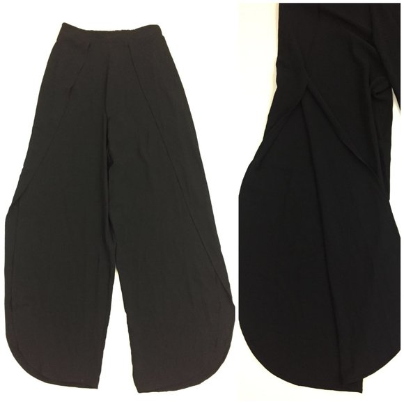 NWT ZARA Black Cut Out Wide Rounded Leg Hem Pull On Soft Pants - Picture 1 of 12